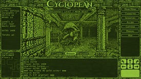 A cosmic monster in a pillared pixelart 3D dungeon in Cyclopean: The Great Abyss