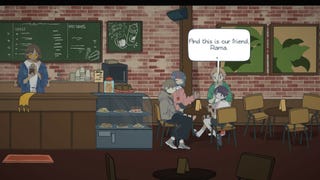 A group of young people sit in a coffee shop, chatting, in Afterlove EP.