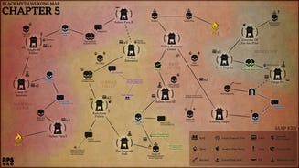 An abstract map of Chapter 5 of Black Myth: Wukong, depicting the locations of all bosses, characters, and collectibles in reference to all the Keeper's Shrines and the connections and pathways between them.