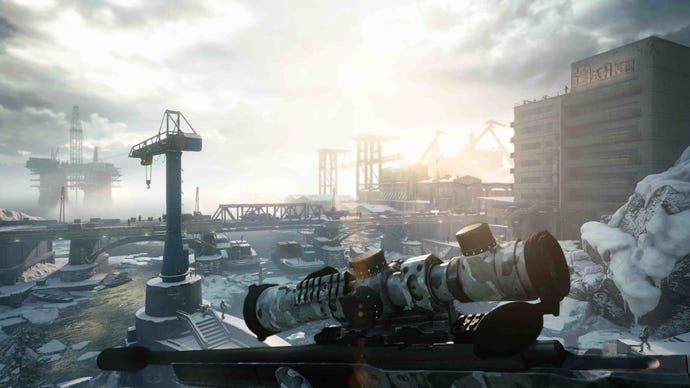 A character holds a sniper rifle in the game Sniper Ghost Warrior Contracts.