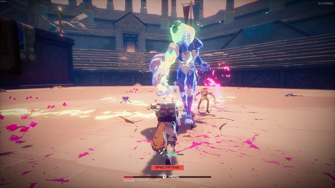 Fighting Exus, a fire-wielding Crown boss, in Hyper Light Breaker.