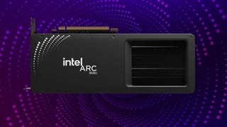 The Intel Arc B580 Limited Edition graphics card against a blue background.