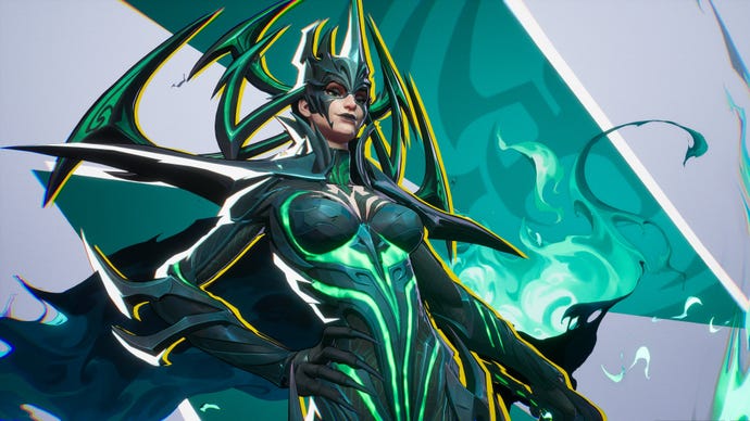 Hela in Marvel Rivals poses menacingly in front of the camera.