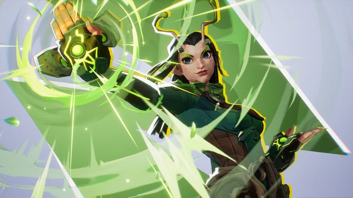 Mantis in Marvel Rivals fires a blast of Life Energy from her hand in front of the camera.