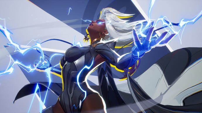 Storm in Marvel Rivals summons lightning with her hands while staring into the sky.