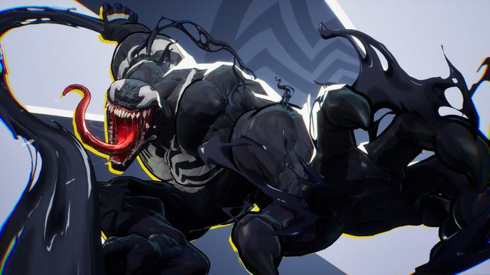 Venom in Marvel Rivals reaches towards the camera.