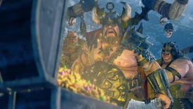 Golgfag Maneater opens a big chest of gold in the trailer for Total War: Warhammer III Omens Of Destruction.