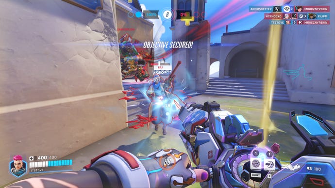 Securing an objective as Zarya in Overwatch 2.