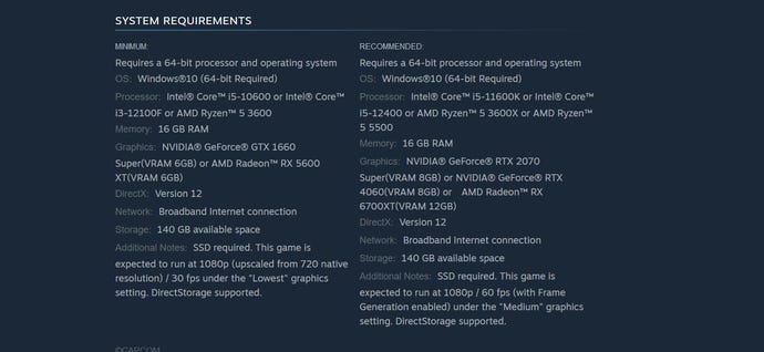 The PC system requirements for Monster Hunter Wilds, as listed on Steam on 21st January 2025