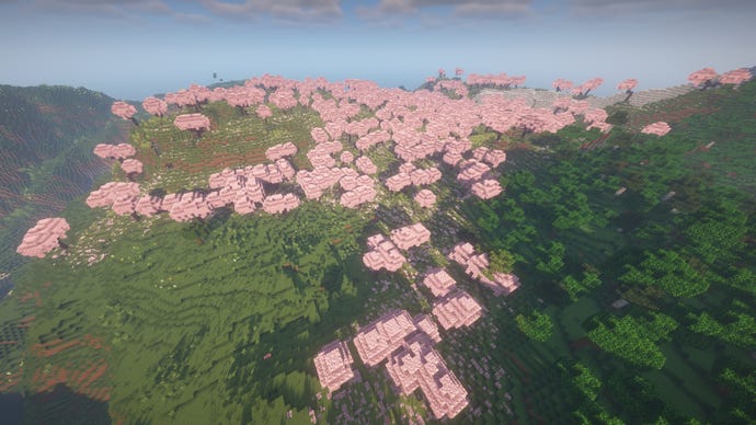 Screenshot of the Sakura Season Minecraft seed