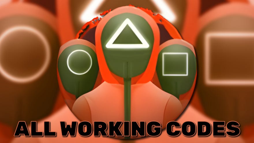 Three figures in red wearing Squid Game X masks stare into the camera, with the words "ALL WORKING CODES" below them.