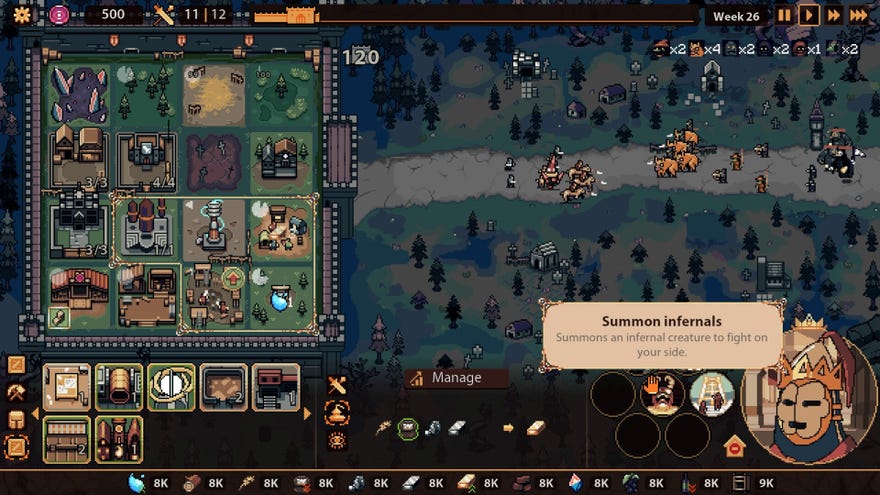 Defending your kingdom in minimalist city builder The King Is Watching.