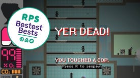 A screenshot of the player's death in Mask Quest with the RPS Bestest Best logo